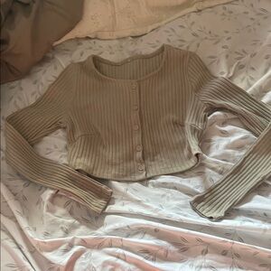 Ribbed Cropped Cardigan Sweater